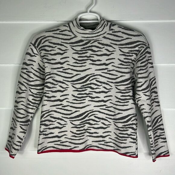 Anthropologie Mock Neck Gray Zebra Print Sweater Size Small - Picture 5 of 16